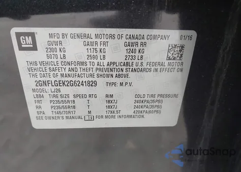 2016 Chevrolet Equinox Ltz from USA, damaged, VIN 2GNFLGEK2G6241829